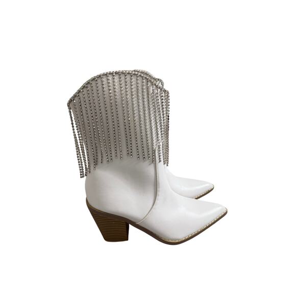 Berness‎ Cow Girl Boots Size 5.5 Pointed Toe Block Heel Rhinestone Fringe - Picture 3 of 11